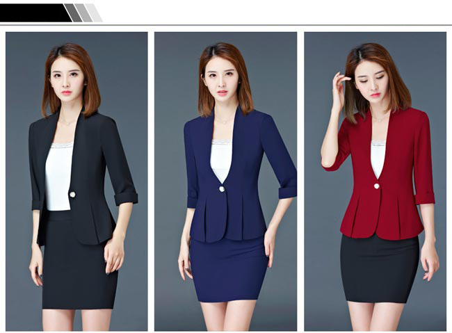 女營業員工作服款式與顏色選擇展示圖