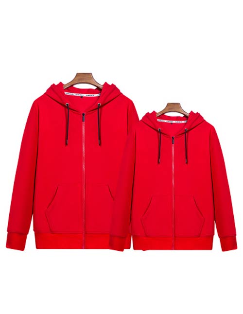 紅色連帽拉鏈深圳衛衣訂做繡LOGO