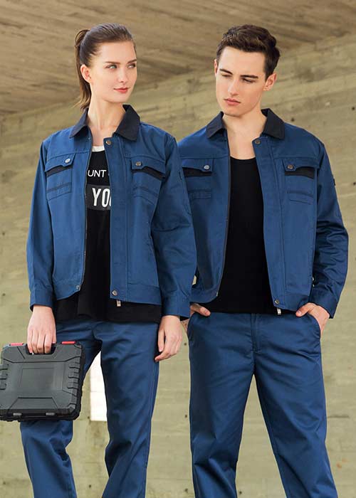 寶藍色長袖工作服定做現貨批發