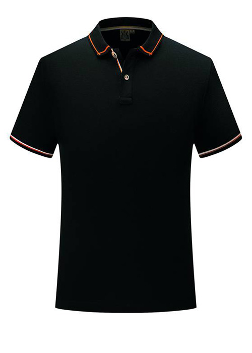 黑色款織帶串紐扣款短袖POLO衫