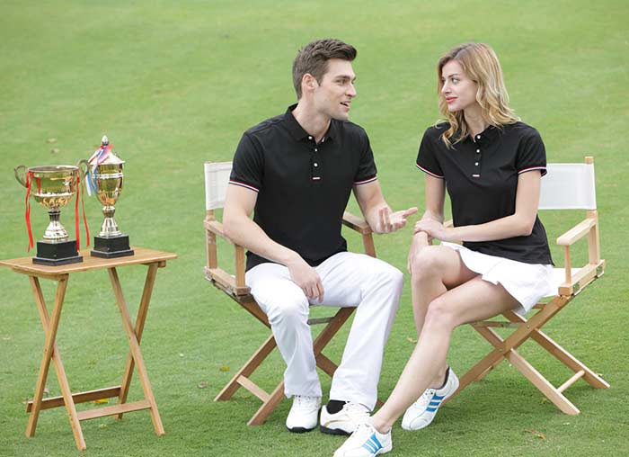 黑色皇家貴族系列翻領短袖POLO衫男女模特展示圖